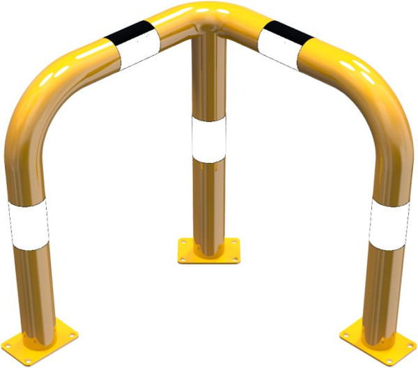 Schake Rammschutzbügel 90° gleichschenklig Stahlrohr Ø 76 mm gelb / schwarz, Gesamtbreite: 600 mm, Höhe Überflur: 650 mm, für Dübel Befestigung, 477_60PBG