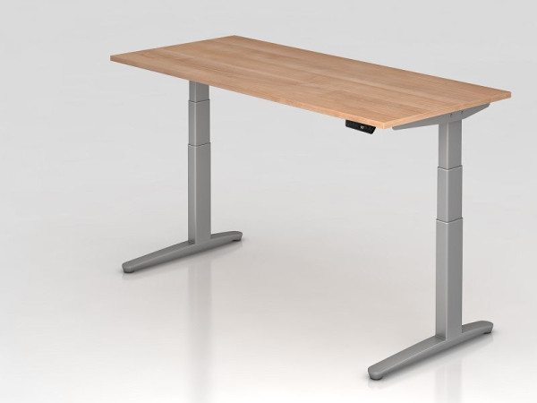 Hammerbacher Sitz-Steh-Schreibtisch elektrisch 180x80cm Nussbaum/silber, Rechteckform, VXBHM19/N/SS