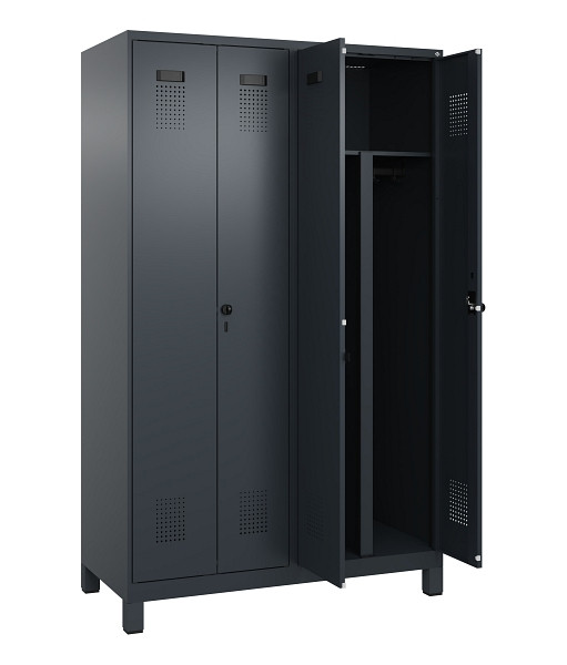 C+P PSA Schwarz-Weiß-Spind Evolo PLUS, mit Füßen, 4 Abteile, 1950x1200x500mm, 7016, RAL 7016 Anthrazitgrau, Drehriegel, 049012-40P S10016