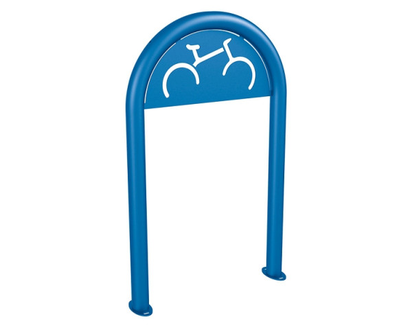 Procity Fahrradbügel in Büroklammerform Ø60 mm mit Fahrrad-Beschilderung - Auf Bodenplatten, RAL 5010, 291053.5010