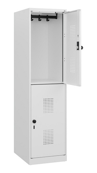 C+P Doppelstöckiger Spind Evolo PLUS, 2 Fächer, 1530x400x500mm, 9016/9016, Drehriegel, 0493005-12 S10023