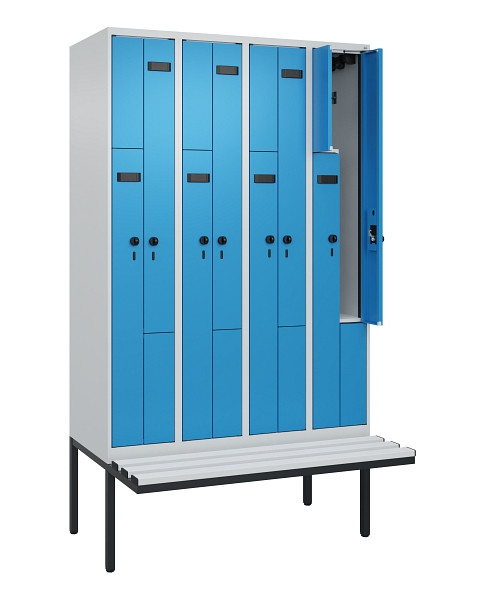 C+P Z-Spind Evolo PLUS, Bank, 8 Fächer, 2120x1200x815mm, 7035/5012, Drehriegel, Material Sitzfläche Kunststoff, 0490437-408 S10061