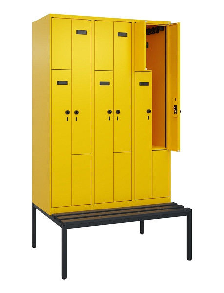 C+P Z-Spind Evolo PLUS, Bank, 6 Fächer, 2120x1200x815mm, 1023/1023, Drehriegel, Sitzfläche Kunststoff, Sitzbank, 0490537-326 S10079