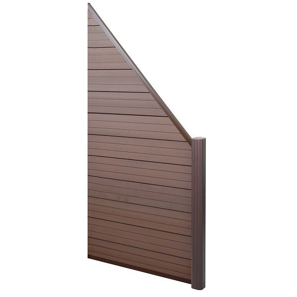 Mendler WPC-Sichtschutz Sarthe, Windschutz Zaun, Alu-Pfosten, 2er Set schräg, 2,82m braun, 57988+54413+54414+54415