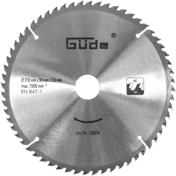 Güde Holzsägeblatt HM 210x30x60Z, Anzahl der Zähne: 60, 55076, 4015671550767