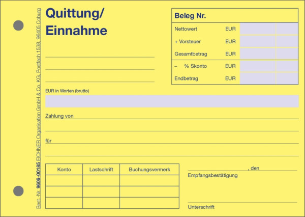 Eichner EINNAHMEBELEGBLOCK Z506 A6, stabile Ausführung, 9606-00185