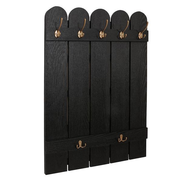 Mendler Wandgarderobe HWC-N95, Garderobe Garderobenpaneel, Paulownia 7 Haken 86x60cm, schwarz, 158981