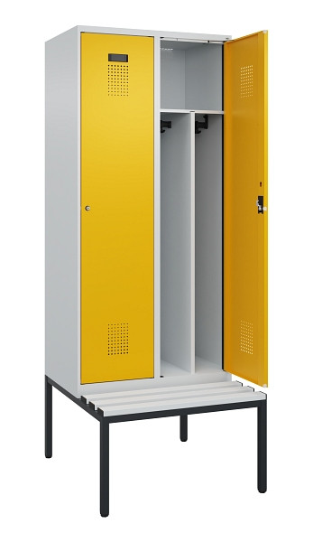 C+P Spind Evolo PLUS, 2 Abteile, 2120x800x815mm, 7035/1004, Haken 4, Zylinderschloss, Sitzfläche Kunststoff, Sitzbank, Trennwand, 0490507-22F S10081