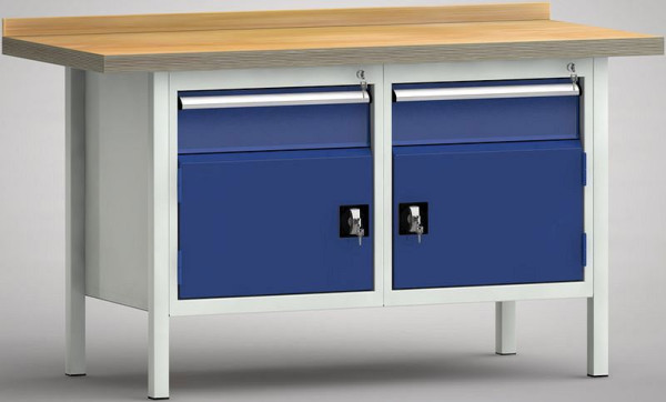 KLW Profi-Werkbank - 1500 x 700 x 905 mm L x T x H (ERGO-Version), links 150EA/Türe 350 mm, rechts 150EA/Türe 350 mm, WP177E-1500M45-E1650