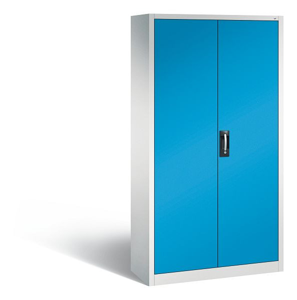 C+P Magazinschrank Serie 13, H1980xB1000xT420mm, Farbe: Lichtgrau / Lichtblau, Muldengriff, 133144A24 S10006