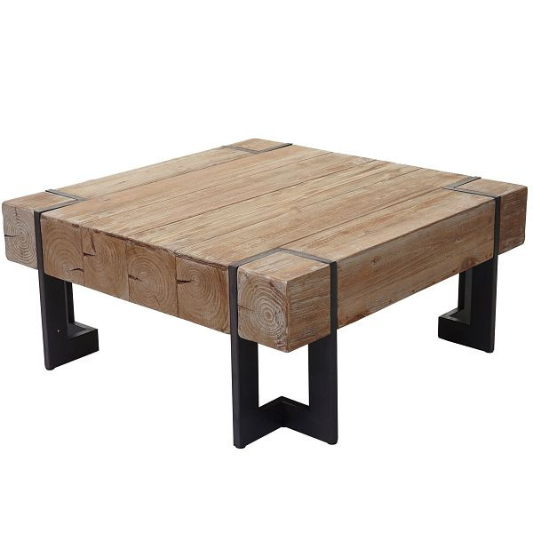 Mendler Couchtisch HWC-A15, Wohnzimmertisch, Tanne Holz rustikal massiv, naturfarben 60x60cm, 61765