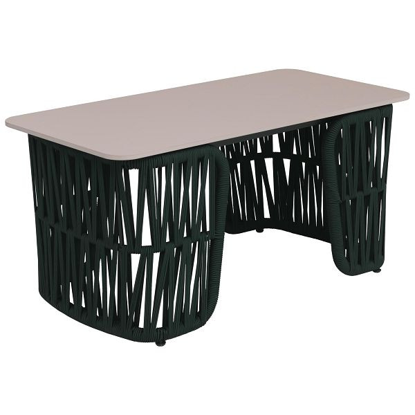 Mendler Loungetisch HWC-P90, Gartentisch Balkontisch Outdoor, Seilgeflecht Rope Sinterstein 43x90x45cm, grün, Platte creme, 120227