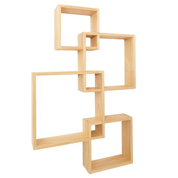 Mendler Wandregal HWC-P23, Schweberegal Wanddekoration Hängeregal Würfelregal Designregal, 4 Regale FSC®, natur, 139713