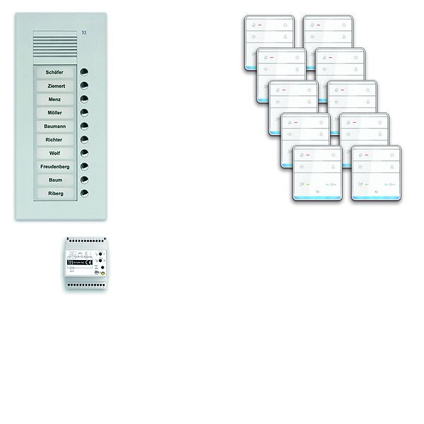 TCS Türkontrollsystem audio:pack UP für 10 Wohneinheiten, mit Außenstation PUK 10 Klingeltasten, 10x Freisprecher ISW5010, Steuerung, PPUF10-EN/01