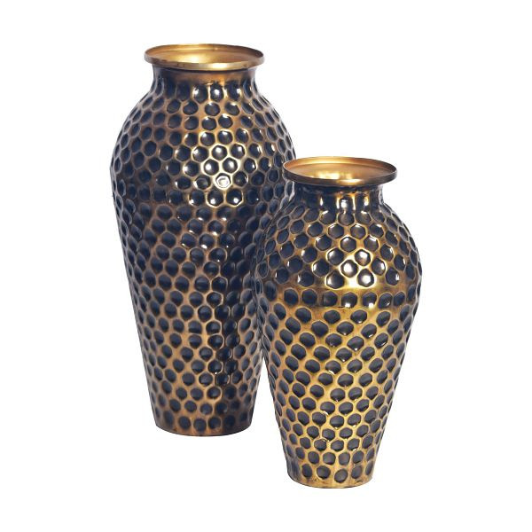 Wohnling Deko Vase 2er Set Aluminium Gold Amphore Blumenvase, Dekovase Rund 2-teilig für Blumen, Alu Tischvase Wohndeko Metall, WL7.177