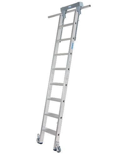 Krause Stufen-Regalleiter, Aluminium, fahrbar, mit Schienenanlage, 8 Stufen, 257502