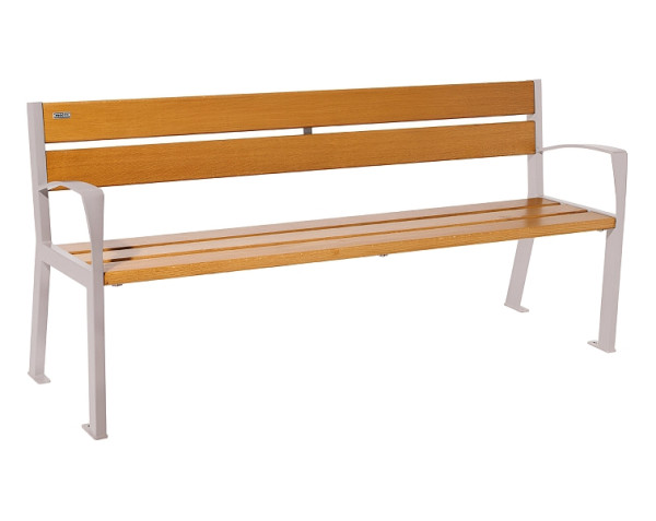 Procity Sitzbank Silaos 5 Holzlatten, 1800 mm, Mit Armlehne, Holz & Stahl, helle Eiche/RAL 7044, 209512.7044.CHEC