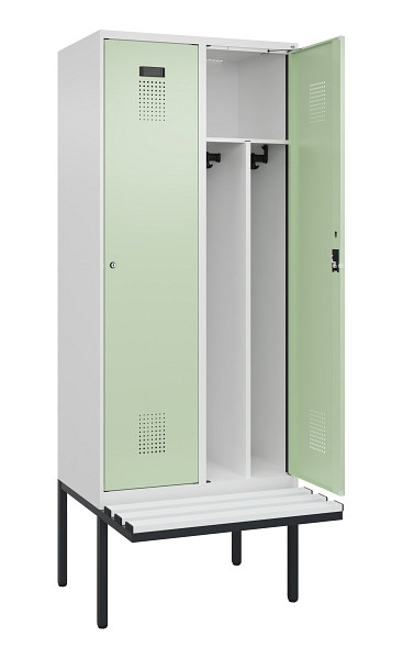 C+P Spind Evolo PLUS, 2 Abteile, 2120x800x815mm, 9016/6019, Haken 4, Zylinderschloss, Sitzfläche Kunststoff, Trennwand, 0490407-22F S10099