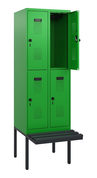C+P Doppelstock-Spind Evolo PLUS, Bank, 4 Fächer, 1950x600x815mm, 6037/6037, Drehriegel, Sitzfläche Kunststoff, 0493405-20 S10133