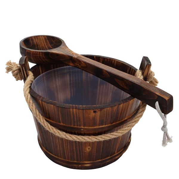 Mendler Saunakübel mit Einsatz HWC-B26, Saunazubehör Saunaeimer Saunakelle Aufguss, Kiefernholz 3,5 L, dunkel-braun, 71460