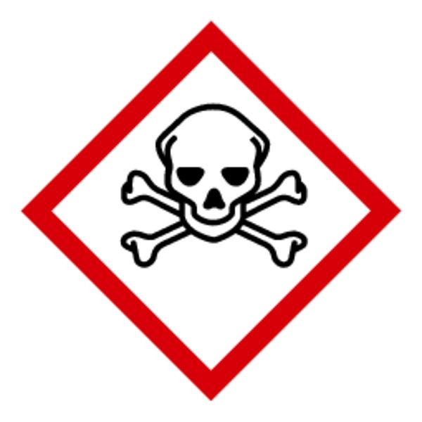 Schilder Klar Gefahrstoffkennzeichnung GHS 06: Totenkopf mit gekreuzten Knochen, auf Rolle à 500 Stück, 50x50 mm Folie selbstklebend, 475/41