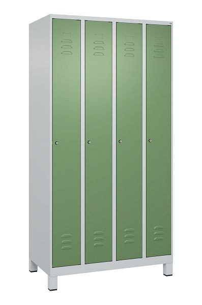 C+P Umkleidespind Classic PLUS, Füße, 4 Abteile, 1950x1000x500mm, 7035/6011, Zylinderschlösser, 080010-49 S10021