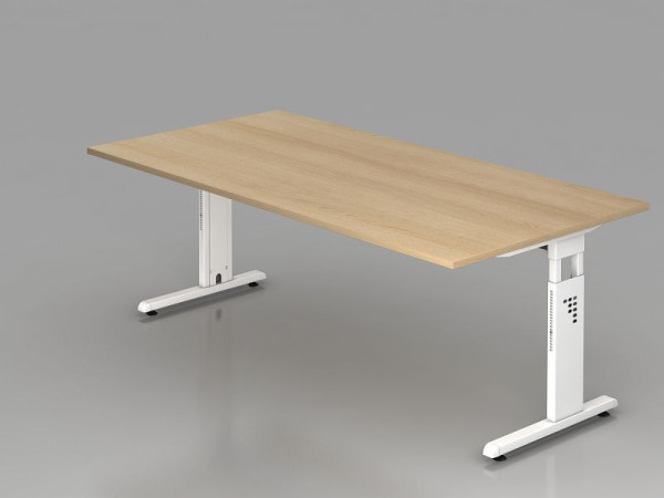 Hammerbacher Schreibtisch C-Fuß 200x100cm Eiche/Weiß, Arbeitshöhe 65-85 cm, VOS2E/E/W