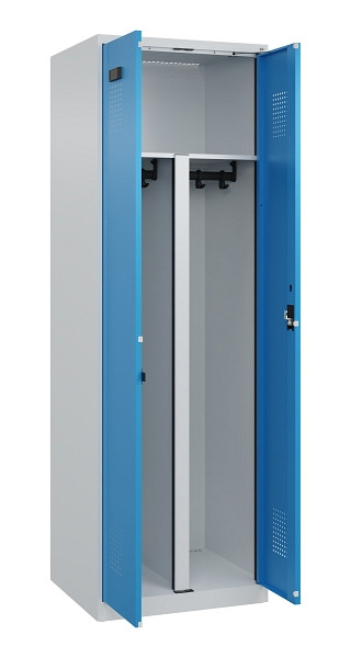 C+P PSA Schwarz-Weiß-Spind Evolo PLUS, 2 Abteile, 1850x600x500mm, 7035/5012, Zylinderschloss, 049002-20P S10034