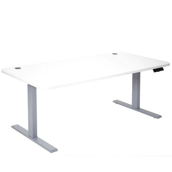 Mendler Schreibtisch HWC-D40, Computertisch, elektrisch höhenverstellbar 160x80cm 53kg, weiß, grau, 62769+62766