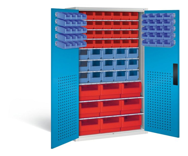 C+P Magazinschrank Serie 13, H1950xB1100xT535mm, Farbe: Lichtgrau / Lichtblau, Muldengriff, 130276-65 S10018
