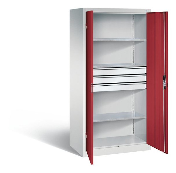 C+P Werkzeugschrank Acurado, H1950xB930xT600mm, Farbe: Lichtgrau / Rubinrot, Muldengriff, 8922-5030 S10117