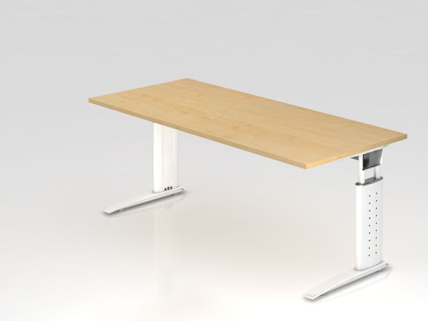 Hammerbacher Schreibtisch C-Fuß 180x80cm Ahorn/Weiß, Arbeitshöhe 68-86 cm einstellbar, VUS19/3/W