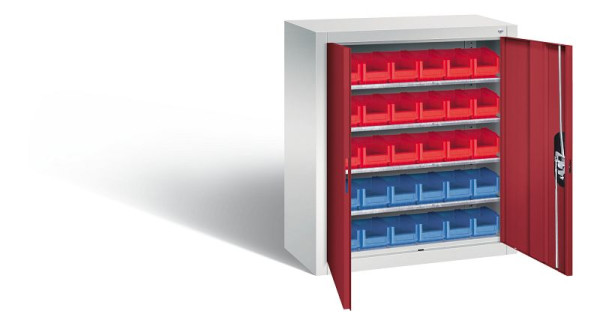 C+P Magazinschrank Serie 13, H830xB700xT300mm, Farbe: Lichtgrau / Rubinrot, Muldengriff, 134013-23 S10024