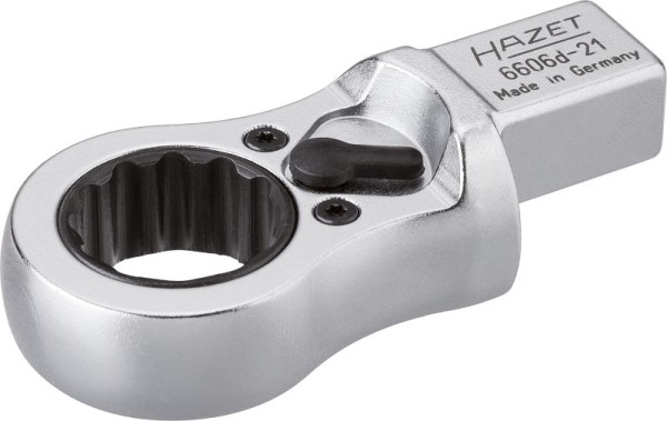 Hazet Einsteck-Ratschen-Ringschlüssel, Einsteck-Vierkant 14 x 18 mm, Außen-Doppel-Sechskant Profil, 21 mm, 6606D-21