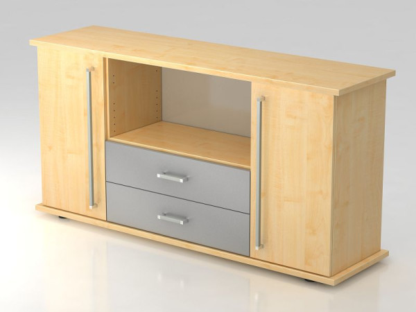 Hammerbacher Sideboard 2 Türen, 2, Schübe, Chromgriff Ahorn/Ahorn, 166,1x44,8x84 cm (BxTxH), VSBTS/3/3/CE