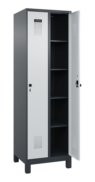 C+P Wäsche-Spind Evolo PLUS, mit Füßen, 2 Abteile, 1950x600x500mm, 7016/7035, Verschluss Drehriegel, Ablageböden 8, 049010-20B S10017