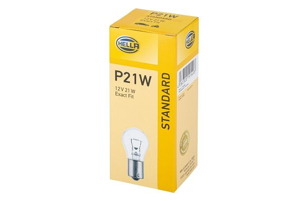 HELLA Halogen-Glühlampe, P21W, Standard, 12V, 21W, Sockelausführung Glühlampe: BA15d, Schachtel, 8GA 002 073-281