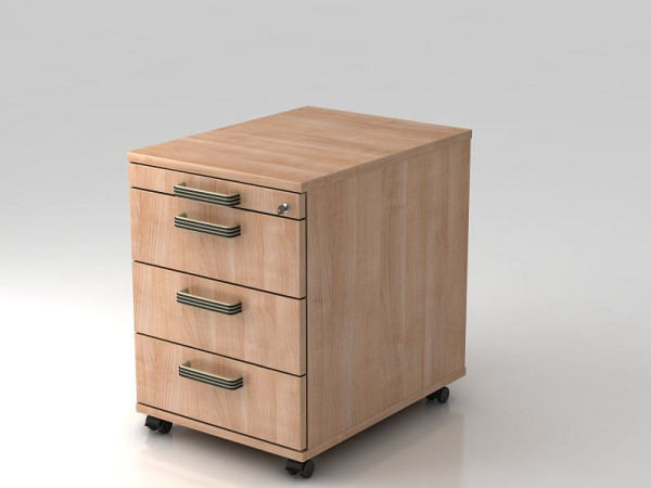 Hammerbacher Rollcontainer 58cm, 3 Schübe, Schloss Streifengriff Nussbaum, 42,8x58x59 cm, 1/3/3/3 HE, VAC30/N/N/SG