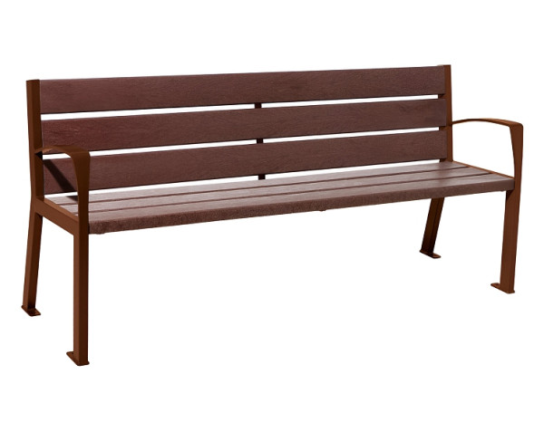 Procity Sitzbank Silaos® 6 Leisten, Mit Armlehne, Stahl & Recycling-Kunststoff, Braun/Rost Korken Effekt, 209614.S025
