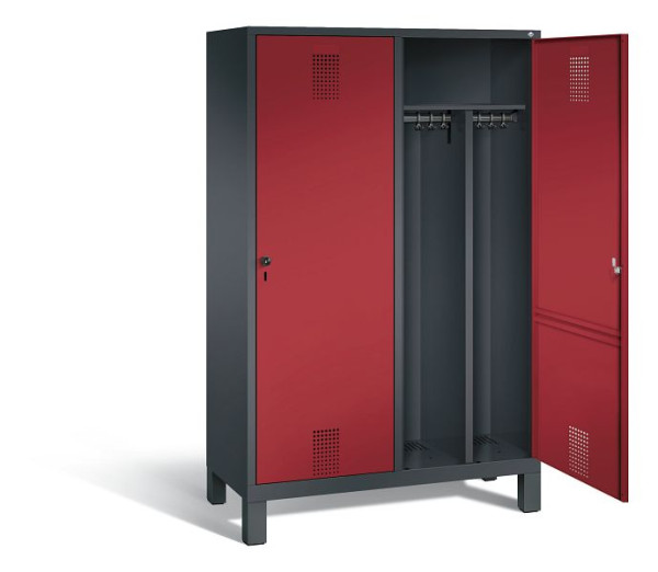 C+P Schwarz-Weiss-Spind Evolo, H1850xB1190xT500mm, Farbe: Schwarzgrau / Rubinrot, 48210-40 S10064