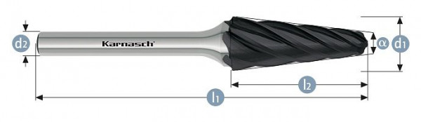 Karnasch Hartmetall-Frässtift Black-Tec beschichtet KEL/ HP-7 d1=16 / l2=33 / d2=6 / l1=78mm, 115085060