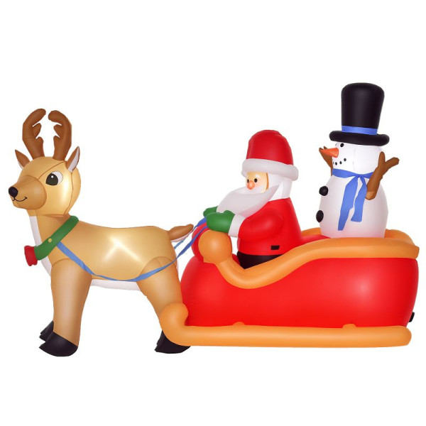 HOMCOM Weihnachtsdeko Aufblasbarer Weihnachtsmann Outdoor-Weihnachtsdekoration, Schlitten, inkl. Gebläse, 1,8 m, Rot + Braun, 844-370V90
