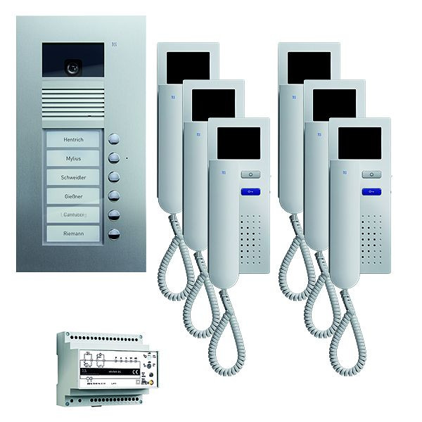 TCS Türkontrollsystem video:pack UP für 6 Wohneinheiten, mit Außenstation AVU 6 Klingeltasten, 6x Video Türtelefon IVH3222, Steuerung, PVU1660-0010