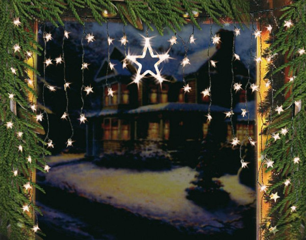 Mendler LED Lichtervorhang Sternenvorhang Lichterkette Sterne Deko, 1 großer, 70 kleine Sterne, 32237