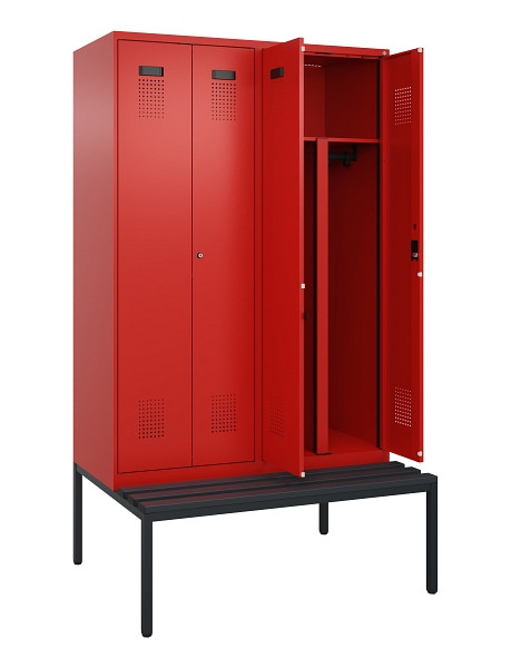 C+P PSA Doppel-Spind Evolo PLUS, Bank, 4 Abteile, 2120x1200x815mm, 3020/3020, Zylinderschloss, Sitzfläche Kunststoff, Sitzbank, 0490527-40P S10105