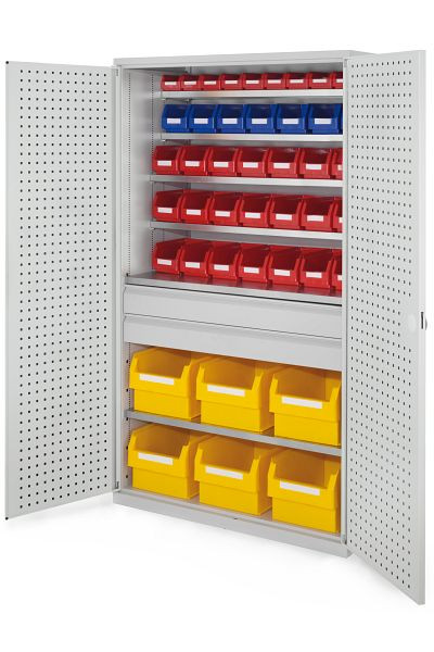 Kappes Großraum Schrank Modell 33 RAL 7035, 1950 x 1130 x 590 mm, Türinnenseite: RasterPlan Lochplatten, 2 Schubladen mittig, 1780.16.3013