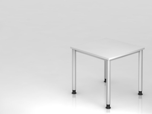 Hammerbacher Schreibtisch 4 Fuß rund 80x80cm Weiß/Silber, Rechteckform, VHS08/W/S