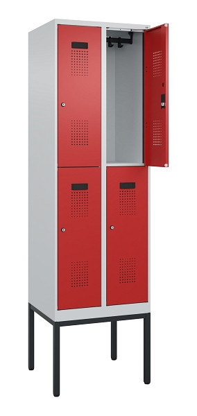 C+P Doppelstock-Spind Evolo PLUS, Gestell, 4 Fächer, 2120x600x500mm, 7035/3000, Zylinderschloss, 0493307-20 S10030
