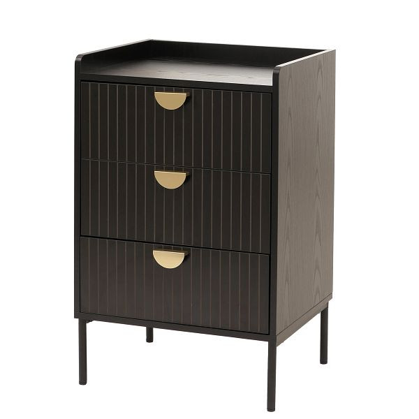 Mendler Kommode HWC-O39, Highboard Schrank, 3 Schubladen Melamin MDF 77x50x42cm, Holzoptik schwarz, 112308