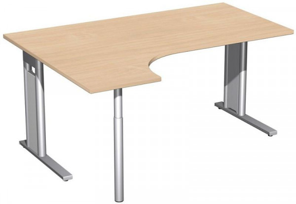 geramöbel PC-Schreibtisch links starr, C Fuß Blende optional, 1600x1200x720, Buche/Silber, N-648308-BS